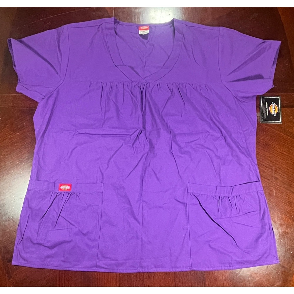 Dickies Medical Uniforms Purple Scrub Top Womens 2XL Pleated Empire Waist NWT